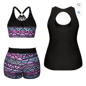 #81 Rivelino Plus Size 3 Piece Tankini Tummy Control Bathing Suits with B/shorts